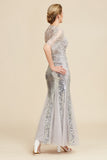 Grey Sequined Mermaid Mother Of The Bride Dress with Half Sleeves