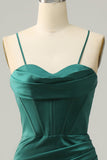 Dark Green Mermaid Spaghetti Straps Floor-Length Prom Dress with Slit