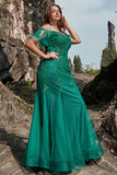 Dark Green Mermaid Off the Shoulder Plus Size Dress with Appliques