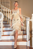 Champagne Bodycon Sequined Fringed Party Dress