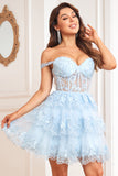 Princess A Line Corset Tiered Purple Short Homecoming Dress with Lace