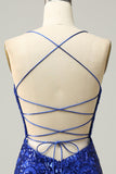 Fuchsia Sheath Spaghetti Straps Sequins Short Homecoming Dress