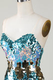 Sparkly Blue Sheath Sweetheart Sequin Tight Short Homecoming Dress