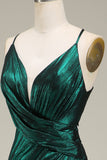 Dark Green Mermaid Spaghetti Straps Long Prom Dress with Open Back
