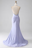 Fuchsia Mermaid Halter Backless Long Prom Dress