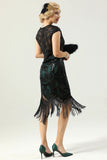 Black&Green Sequins Party Dress with Tassel