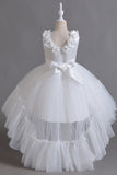 Pink Sleeveless Round Neck Tulle Flower Girl Dress with Appliques