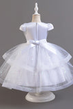 Blush Cap Sleeves Tulle Flower Girl Dress with Butterflies