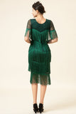 Dark Green Round Neck Beaded Gatsby Sequins Party Dress With Fringes