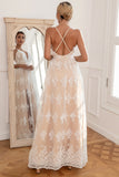 White A Line Spaghetti Straps Lace Floor-Length Dress