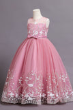 Blush A Line Tulle Flower Girl Dress with Bowknot