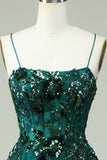 Dark Green A Line Spaghetti Straps Corset Prom Dress with Appliques