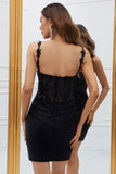 Black Bodycon Sparkly Spaghetti Straps Sequins Cocktail Dress