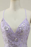 Purple Mermaid Spaghetti Straps Long Prom Dress with Beading
