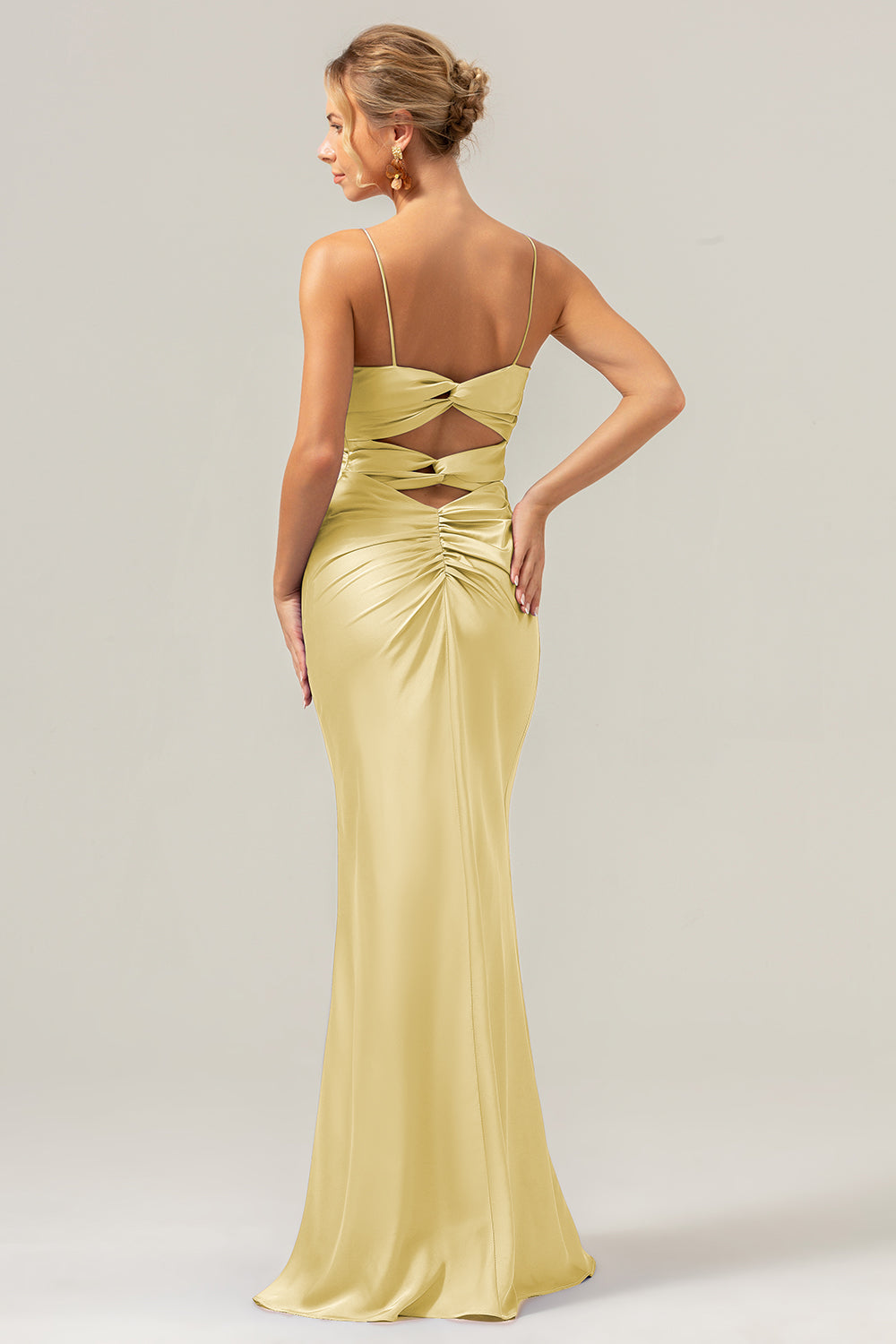 Wedtrend Women Daffodil Bridesmaid Dress Mermaid Spaghetti Straps Front Pleated Long Wedding Guest Dress WEDTREND Wedtrend Women Daffodil Bridesmaid Dress Mermaid Spaghetti Straps Front Pleated Long Wedding Guest Dress WEDTREND