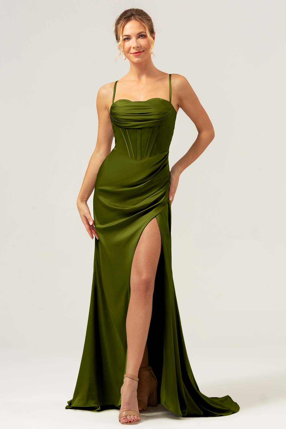 Wedtrend Women Martini Satin Bridesmaid Dress with Slit Mermaid Cowl Neckline Ruched Corset Long Wedding Party Dress WEDTREND Wedtrend Women Martini Satin Bridesmaid Dress with Slit Mermaid Cowl Neckline Ruched Corset Long Wedding Party Dress WEDTREND