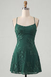 Dark Green A Line Short Homecoming Dress with Lace-up Back