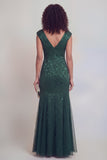 Sage Green Jacquard Mermaid V Neck Maxi Mother of the Bride Dress with Slit