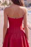 Royal Blue Pearl Strapless A Line Corset Homecoming Dress with Bow