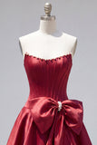 Royal Blue Pearl Strapless A Line Corset Homecoming Dress with Bow