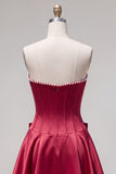 Royal Blue Pearl Strapless A Line Corset Homecoming Dress with Bow