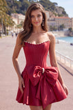 Royal Blue Pearl Strapless A Line Corset Homecoming Dress with Bow