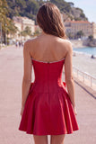 Royal Blue Pearl Strapless A Line Corset Homecoming Dress with Bow