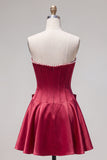 Royal Blue Pearl Strapless A Line Corset Homecoming Dress with Bow