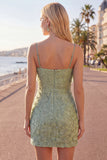 Lilac Bodycon Spaghetti Straps Floral Beaded Homecoming Dress with Bow