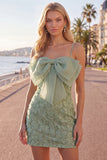 Lilac Bodycon Spaghetti Straps Floral Beaded Homecoming Dress with Bow
