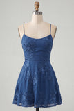 Dark Green A Line Short Homecoming Dress with Lace-up Back