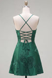Dark Green A Line Short Homecoming Dress with Lace-up Back