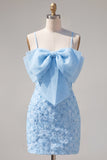 Lilac Bodycon Spaghetti Straps Floral Beaded Homecoming Dress with Bow