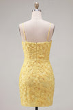 Lilac Bodycon Spaghetti Straps Floral Beaded Homecoming Dress with Bow