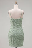 Lilac Bodycon Spaghetti Straps Floral Beaded Homecoming Dress with Bow
