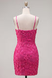 Lilac Bodycon Spaghetti Straps Floral Beaded Homecoming Dress with Bow