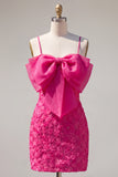 Lilac Bodycon Spaghetti Straps Floral Beaded Homecoming Dress with Bow