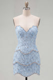 Sweetheart Bodycon Blue Homecoming Dress with Beading