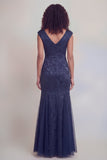 Sage Green Jacquard Mermaid V Neck Maxi Mother of the Bride Dress with Slit