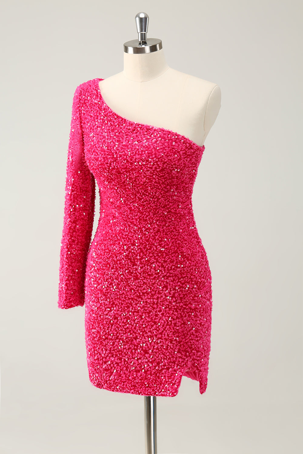 Wedtrend Women Sparkly Hot Pink Short Homecoming Dress with Slit Bodycon One Shoulder Long Sleeve Cocktail Party Dress, Hot Pink / US6 Wedtrend Women Sparkly Hot Pink Short Homecoming Dress with Slit Bodycon One Shoulder Long Sleeve Cocktail Party Dress, Hot Pink / US6