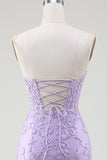 Light Purple Mermaid Sweetheart Lace Corset Long Prom Dress with Slit