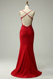 Dark Green Mermaid Spaghetti Straps Long Prom Dress with Beading