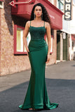 Dark Green Mermaid Spaghetti Straps Long Prom Dress with Beading