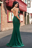 Dark Green Mermaid Spaghetti Straps Long Prom Dress with Beading