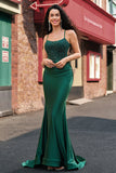 Dark Green Mermaid Spaghetti Straps Long Prom Dress with Beading