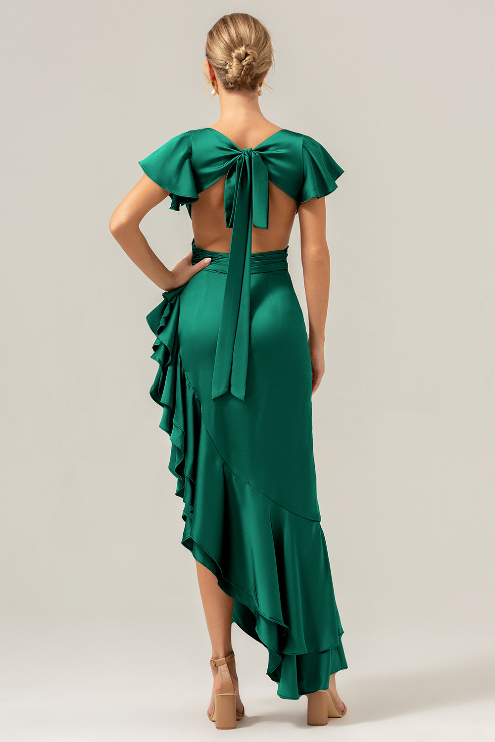 Wedtrend Women Dark Green Bridesmaid Dress with Ruffles A Line Short Sleeves V Neck Asymmetrical Wedding Guest Dress WEDTREND Wedtrend Women Dark Green Bridesmaid Dress with Ruffles A Line Short Sleeves V Neck Asymmetrical Wedding Guest Dress WEDTREND