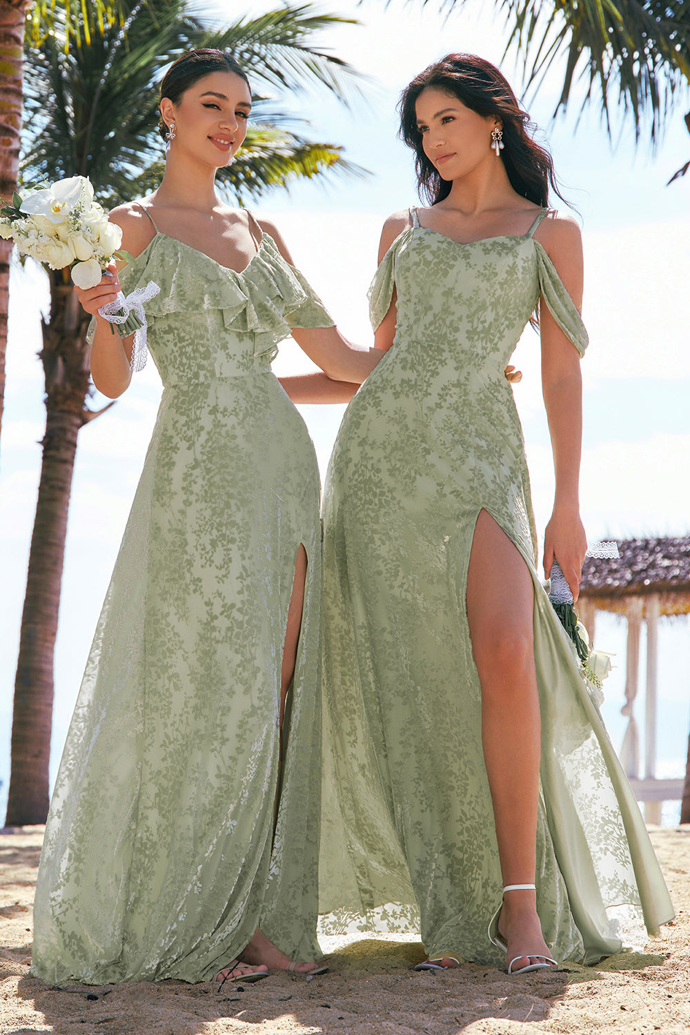 Wedtrend Women Dusty Sage Wedding Guest Dress A Line Cold Shoulder Burnout Velvet Floor Length Dress with Slit, Dusty Sage / US16 Wedtrend Women Dusty Sage Wedding Guest Dress A Line Cold Shoulder Burnout Velvet Floor Length Dress with Slit, Dusty Sage / US16