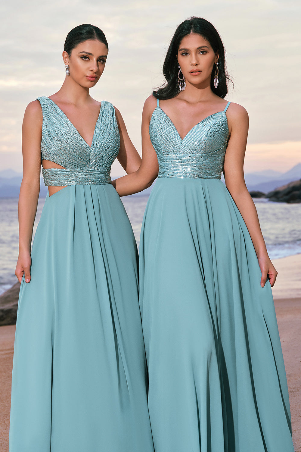 Wedtrend Women Glitter Bridesmaid Dress with Slit Grey Green A-Line Sequin Chiffon Long Evening Dress WEDTREND Wedtrend Women Glitter Bridesmaid Dress with Slit Grey Green A-Line Sequin Chiffon Long Evening Dress WEDTREND