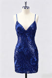 Sequin Bodycon Spaghetti Straps Dark Green Homecoming Dress