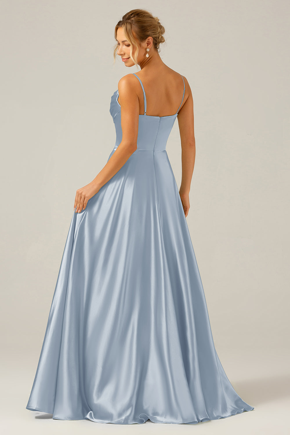 Wedtrend Women Dusty Blue Bridesmaid Dress A-Line Cowl Neck Spaghetti Straps Long Wedding Party Dress With Sequins WEDTREND Wedtrend Women Dusty Blue Bridesmaid Dress A-Line Cowl Neck Spaghetti Straps Long Wedding Party Dress With Sequins WEDTREND